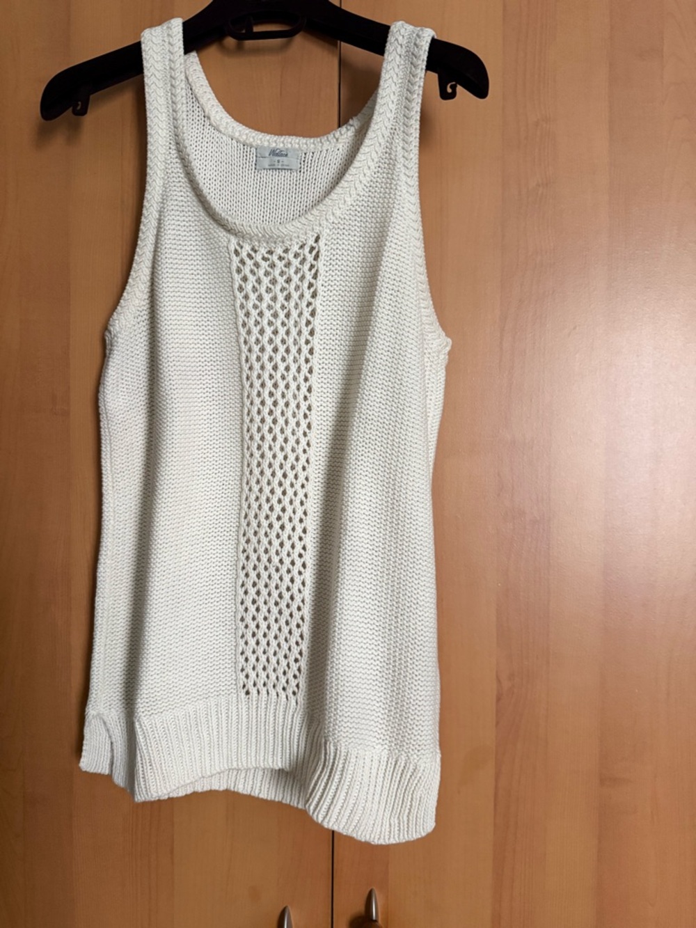 Cream Knit Sleeveless Tank with Center Openwork Panel